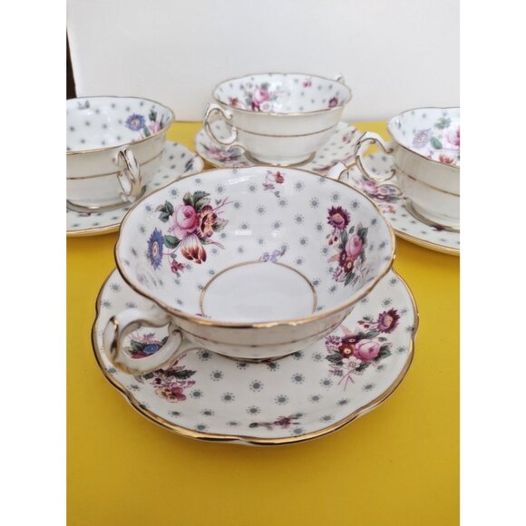 Swansea England Bone China  Two Handled Soup Bowls & Saucer sets(4)  Midsummer - Picture 4 of 15